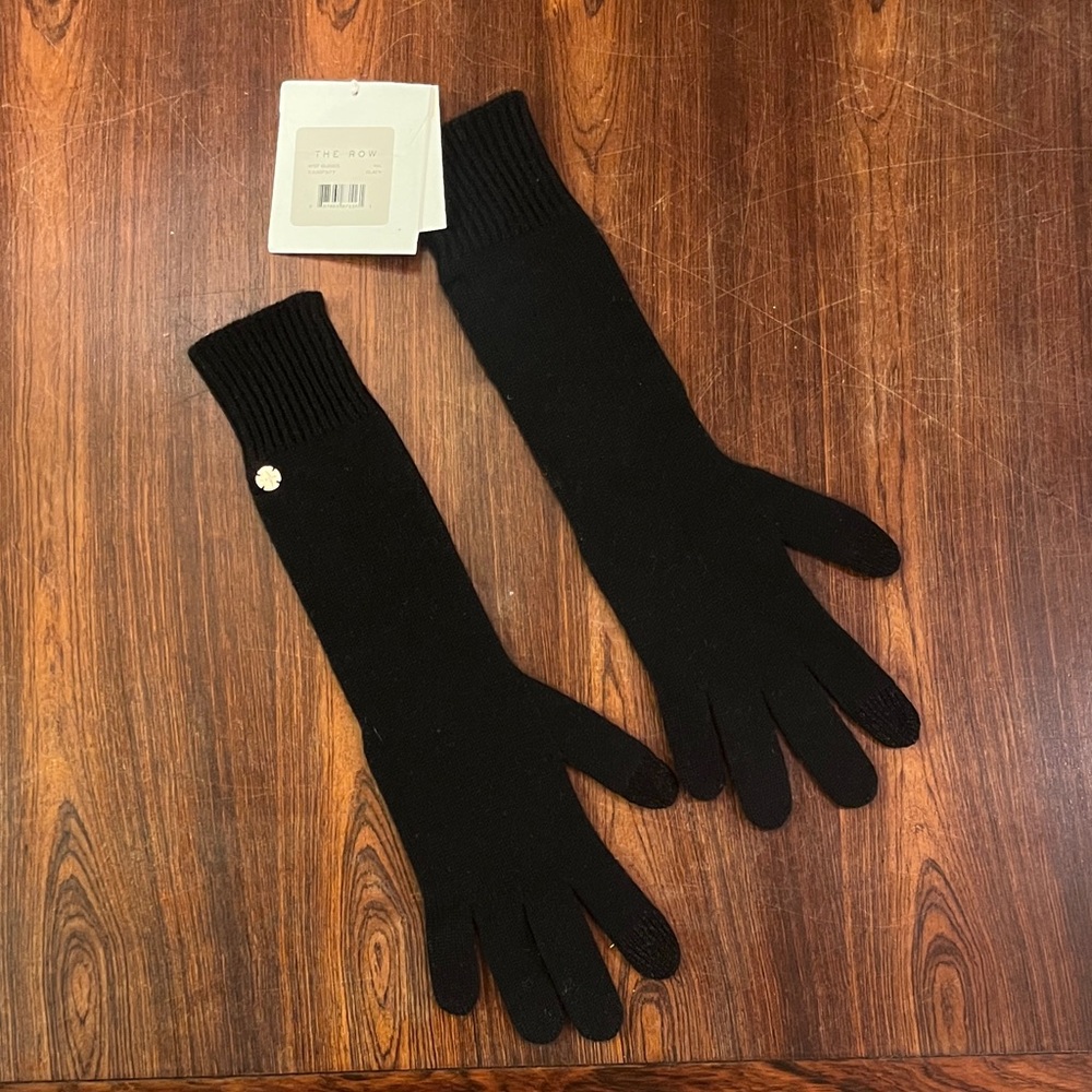 The Row Afef Black Cashmere Knit Gloves Elbow Length